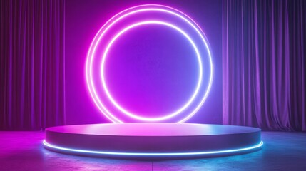 Wall Mural - Neon Purple Pink Stage Display Platform