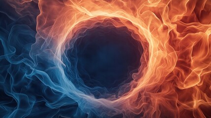 Poster - A captivating swirl of blue and orange flames forms a circular pattern against a dark background, creating a striking visual contrast.
