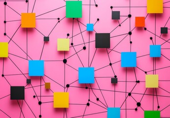 Aufkleber - Colorful Network Cubes Pink Background Connection