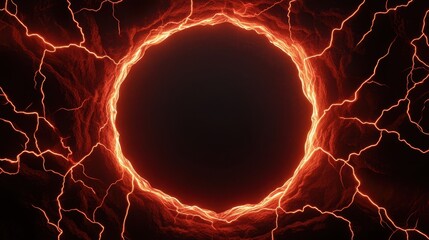 Poster - A vibrant, fiery circle of red lightning energy against a dark background, creating a striking visual contrast.