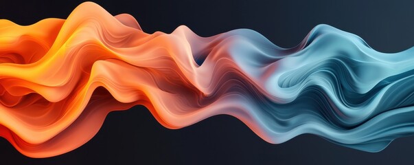 Poster - A vibrant wave of orange and blue colors flows smoothly across a dark background, creating a dynamic and artistic visual effect.
