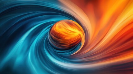 Poster - A vibrant swirl of blue and orange hues encircles a glowing orb, creating a mesmerizing visual effect that evokes movement and energy.