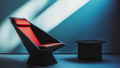 Poster - Red chair, side table, studio, sunlit, modern design