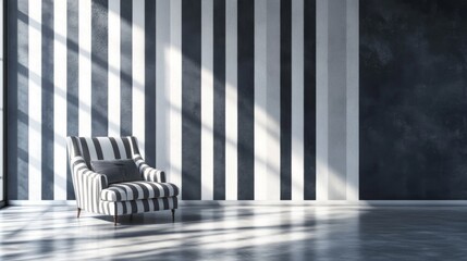 Wall Mural - Stylish Striped Room Interior Design with a Comfortable Armchair