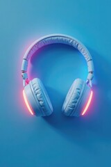 Wall Mural - Blue background with glowing headphones and soft clouds, gentle, blue, calming