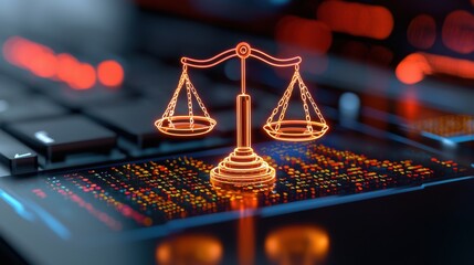 Coder Focused on Legal Icons with Technology Overlay Effects