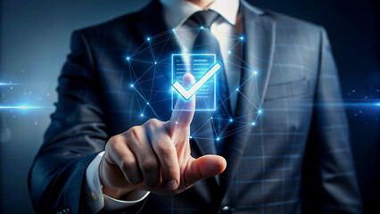 Poster - Businessman Interacting with a Digital Checklist