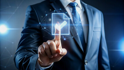 Poster - Businessman Interacting with a Digital Checklist