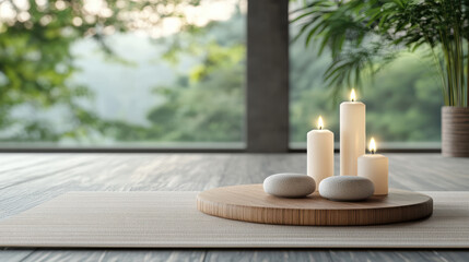 Wall Mural - serene meditation space with candles and stones, promoting relaxation