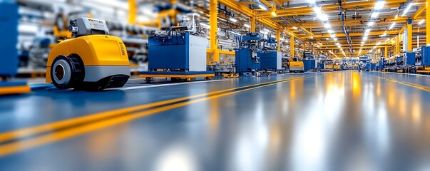 Poster - Automated Guided Vehicle (AGV) in a Modern, High-Tech Factory Setting