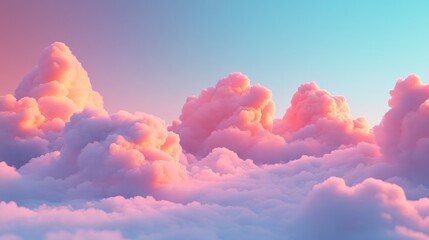 Wall Mural - Dreamy sunset sky with fluffy pink clouds and soft blue gradient horizon