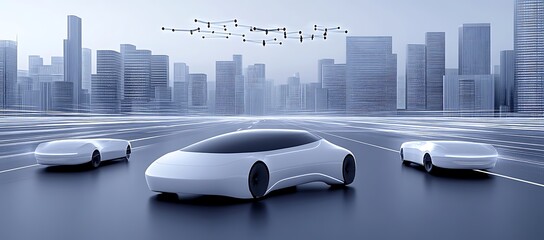 Poster - Autonomous Vehicles Navigating a Futuristic Cityscape with Drone Surveillance
