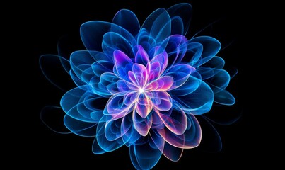 Poster - Abstract luminous flower, dark background, digital art, design element