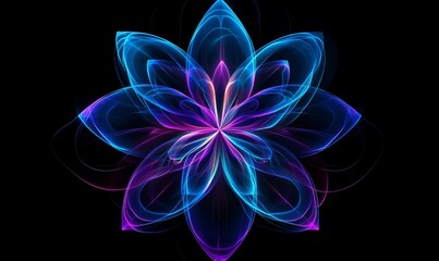 Poster - Glowing fractal lotus flower, dark background, digital art, design element