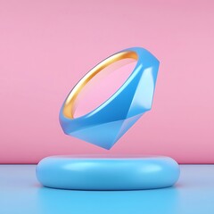Poster - Abstract 3D Render of a Blue and Gold Geometric Form on a Pedestal
