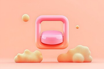 Poster - Abstract Pink Square Frame with Circular Element and Peach Background