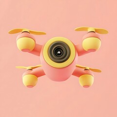 Poster - Stylized Pink and Yellow Drone with Camera, Minimalist Design