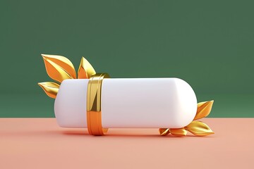Poster - Abstract 3D rendering of a white rounded rectangle with gold accents and leaves.