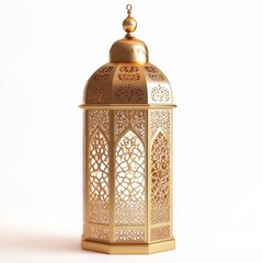 Wall Mural - Golden Ramadan lantern, studio shot, white background, festive decor