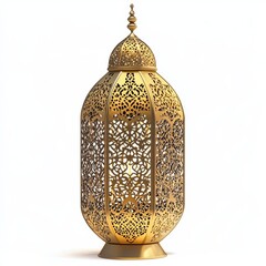 Wall Mural - Gold Moroccan lantern, ornate design, isolated, white background, Ramadan decor