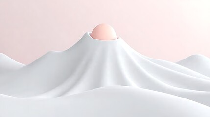 Poster - Pink Egg Atop a White Draped Mountainous Form Against a Pale Pink Background