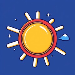 Poster - Stylized Sun with Rays, Cloud, and Stars on a Blue Background