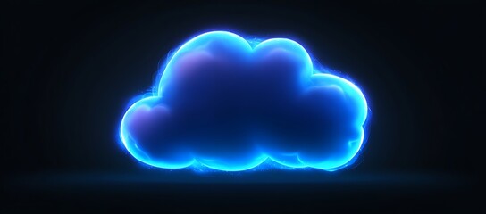 Fototapete - Glowing Blue Cloud Abstract Digital Art,  Neon Cloud Computing Symbol