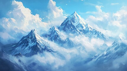 Aufkleber - A serene landscape featuring majestic snow-capped mountains under a bright blue sky.