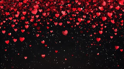 Poster - Falling red glitter hearts on black background with festive romantic theme