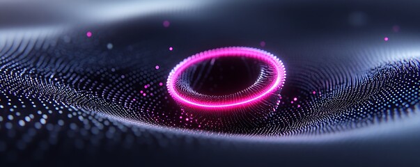 Poster - Glowing Pink Ring Above a Dark Particle Wave