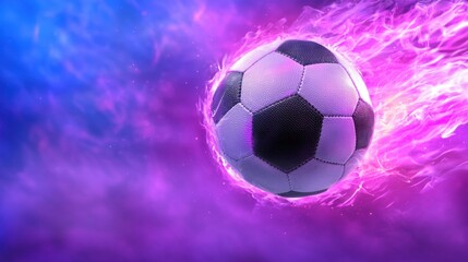 Wall Mural - Glowing Neon Soccer Ball in Dynamic Motion Against a Vibrant Futuristic Abstract Background  This Captures the Energy and Speed of a Soccer Game with a Unique Digital Art Style