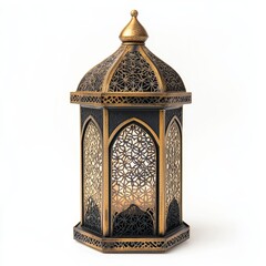 Illuminated Moroccan lantern, studio shot, white background, Ramadan decor (2)