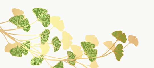 Wall Mural - luxury gold summer and spring foliage background vector. natural botanical elegant with ginkgo leaf.
