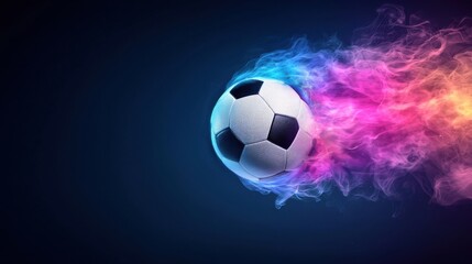 Wall Mural - Glowing Soccer Ball Soaring Through the Air with Fiery Trails A Dynamic and Intense Sports Moment Captured with Abstract Energetic Visuals