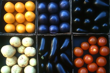 Wall Mural - Vibrant Produce Display in Wooden Boxes