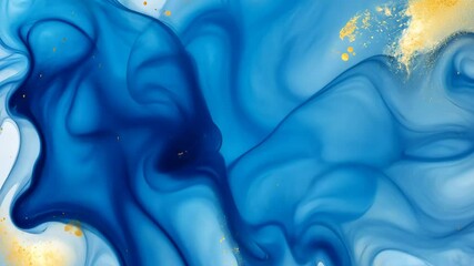 Poster - Mesmerizing fluid art with dynamic blue and gold ink swirls