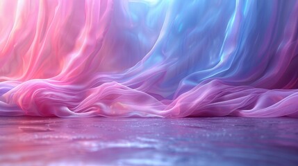 Poster - Ethereal pink and blue fabric waves creating dreamlike atmosphere