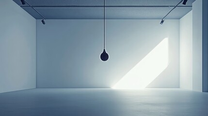 Wall Mural - Minimalist industrial room with microphone hanging from ceiling in bright light