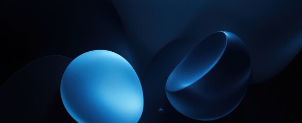 Poster - Abstract blue spheres on dark background with smooth light effects