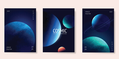 Wall Mural - planet and galaxy space card vector set. solar system with galaxy planets, asteroids, jupiter, satur