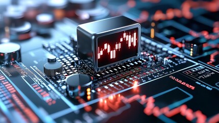 Poster - Analyzing real-time data trends on a high-tech circuit board digital workspace technology futuristic close-up innovation