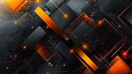 Poster - Abstract geometric pattern with orange and black rectangles and lines