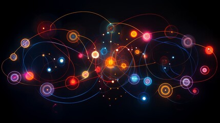 Wall Mural - Abstract technicolor light orbs and swirls on dark background