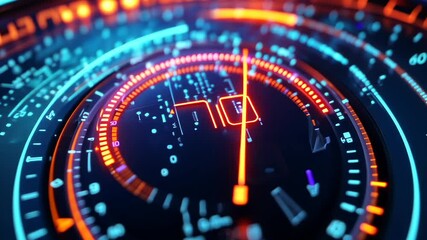 Poster - Dynamic digital speedometer display with vibrant neon graphics and rapid motion