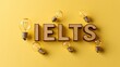 Creative ielts concept with light bulbs on yellow background