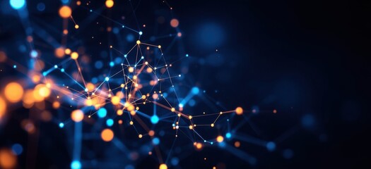 Fototapete - Abstract network with blue and orange connections