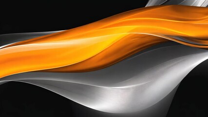 Poster - Dynamic abstract waves: energetic flow of orange and silver curves against black backdrop