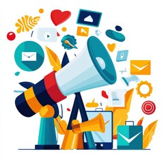 Poster - A symbolic scene of online campaigns gaining momentum through interactive ads.