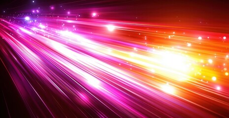 Poster - Vibrant pink and orange light streaks with sparkling effects in motion