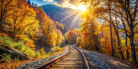 Canvas Print - Autumn Mountain Incline: Scenic Fall Hiking Trail Stock Photo